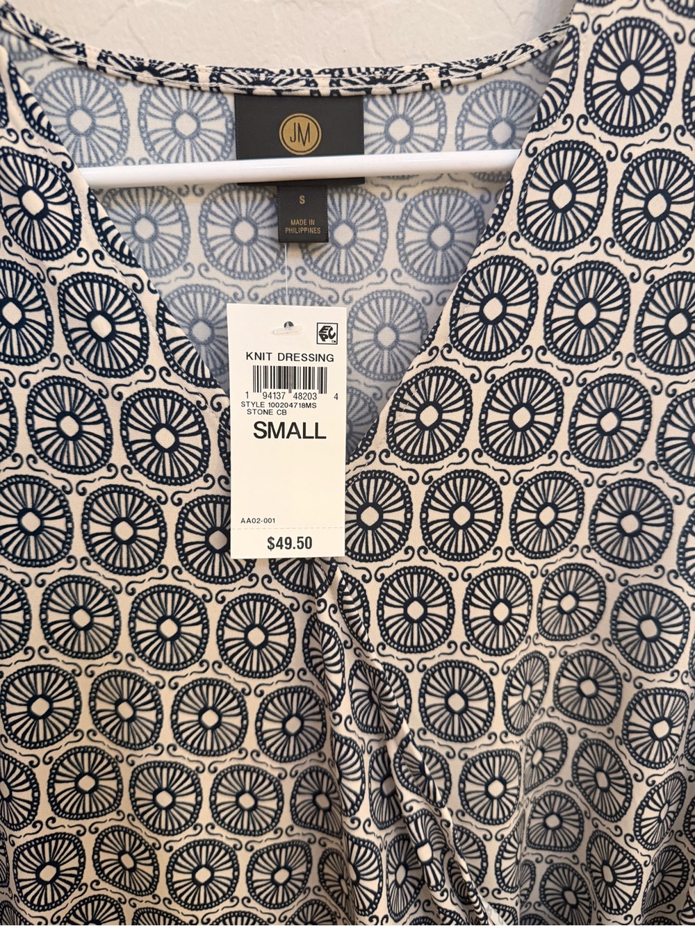 Women's Navy and White Patterned Blouse - Picture 2 of 4